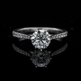 Solitaire Ring Setting 25 | Petite Taper Band with Pave Diamond  